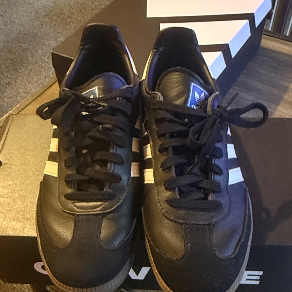 Adidas Black Sambas with White Stripes